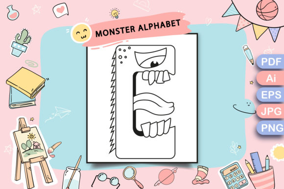 Monster Alphabet Coloring Page Letter E