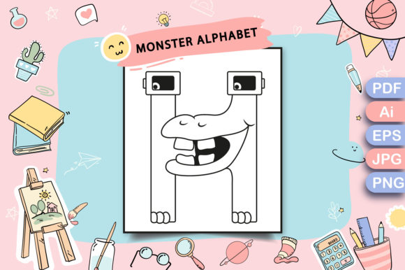 Monster Alphabet Coloring Page Letter H