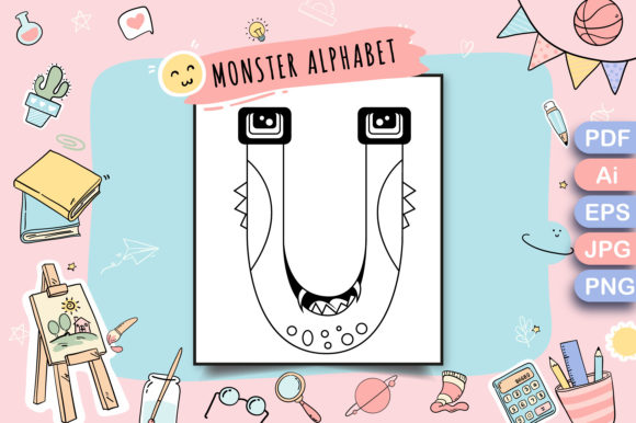 Monster Alphabet Coloring Page Letter U