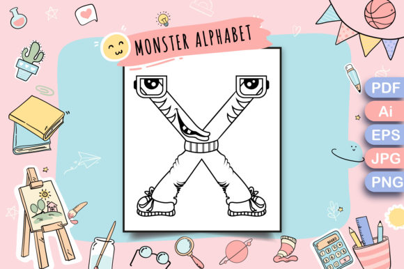 Monster Alphabet Coloring Page Letter X